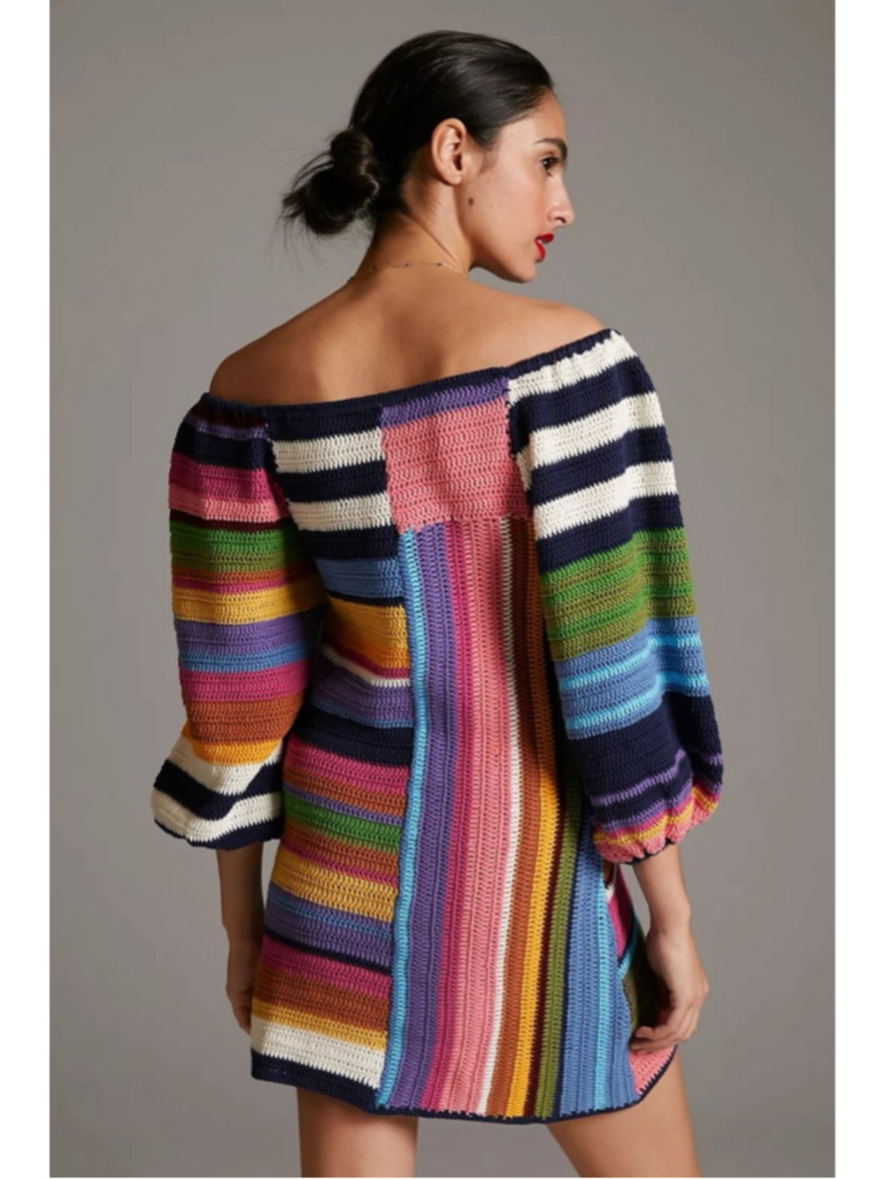 Women's FARM Rio Multicolor Striped Crochet Mini Dress XS - Picture 3 of 9